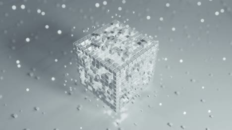 cubo blanco futurista con elementos brillantes bucle sin costuras animación de renderizado 3d