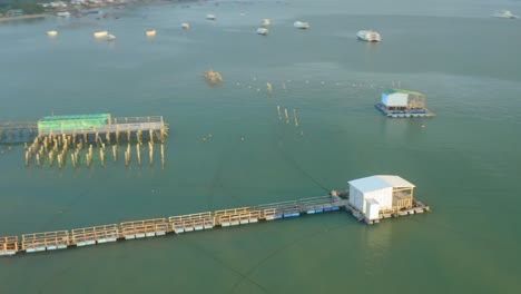 drone view of fish farm on the sea in khanh hoa province, central vietnam