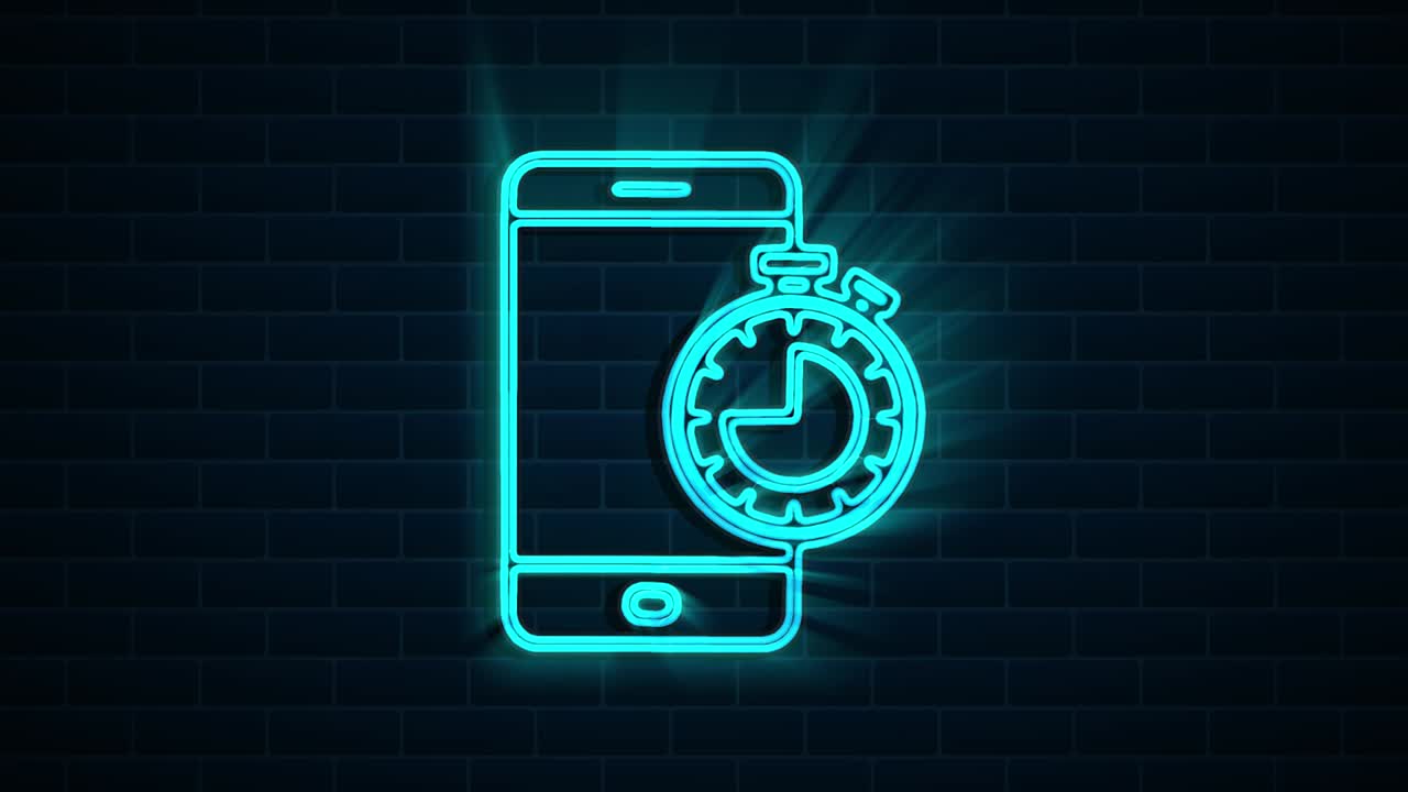 Time and clock on neon sign. Night bright advertisement. Motion graphics.