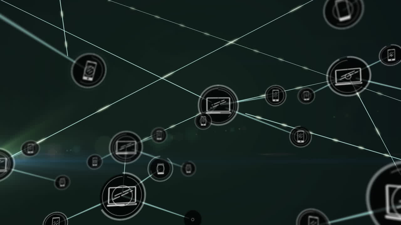 녹색 빛 위에 디지털 아이콘으로 연결 네트워크의 애니메이션