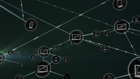 animación de la red de conexiones con iconos digitales sobre luz verde