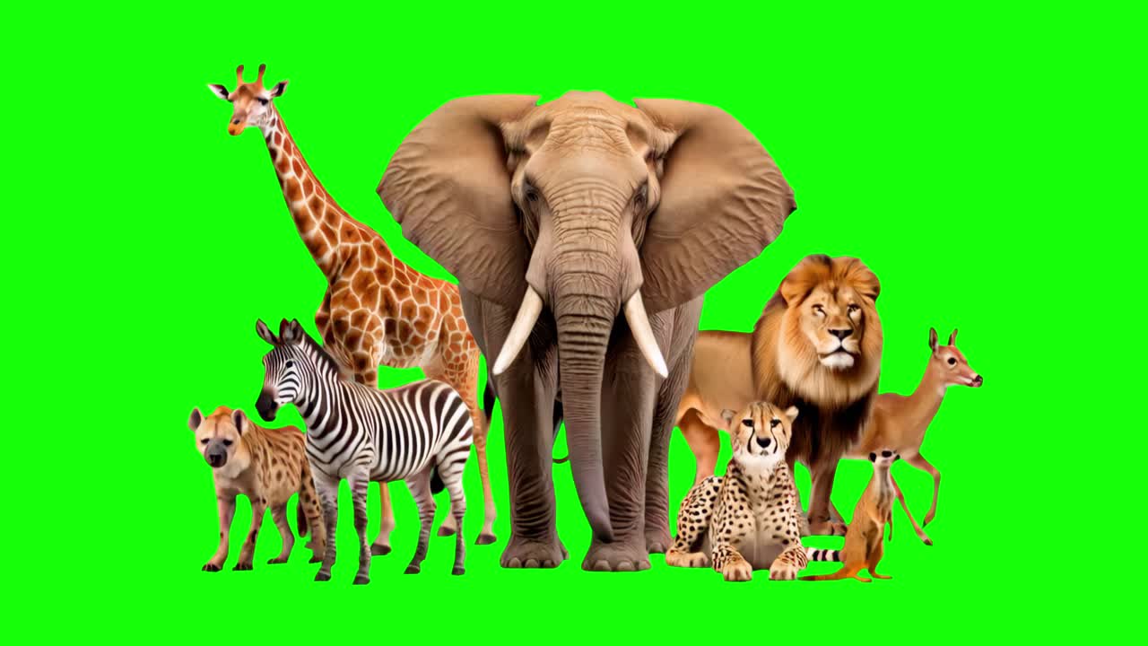 Diverse African wildlife collection animation, transparent 4K video ...