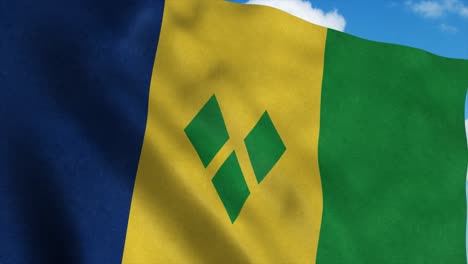 saint vincent and the grenadines flag waving in the wind, blue sky background. 4k