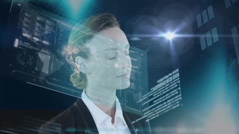 animación del procesamiento de datos sobre una mujer de negocios caucásica