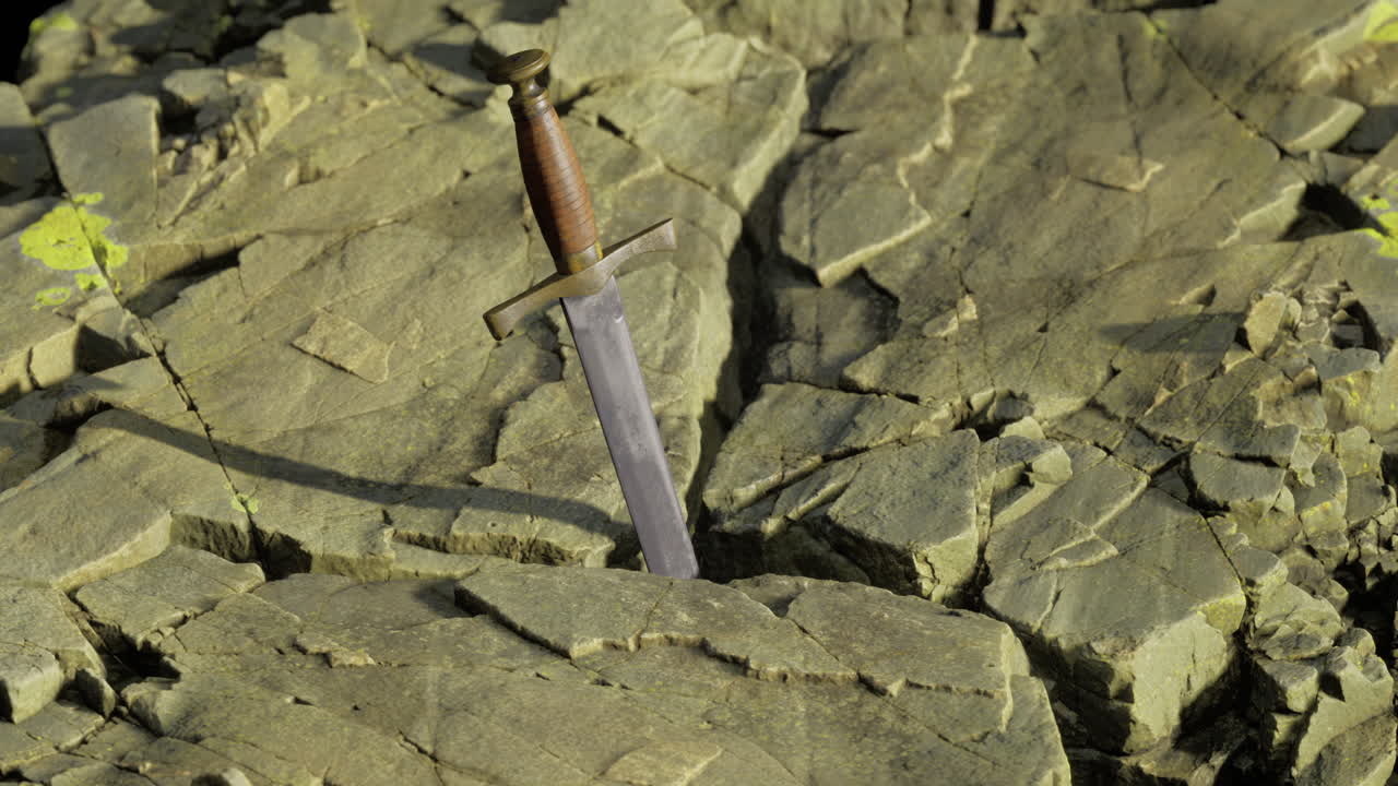 Ancient sword embedded in rocky terrain tells a story of forgotten battles