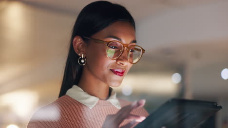 business, typing and woman with a tablet