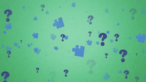 animazione di puzzle e punti interrogativi che galleggiano su uno sfondo verde