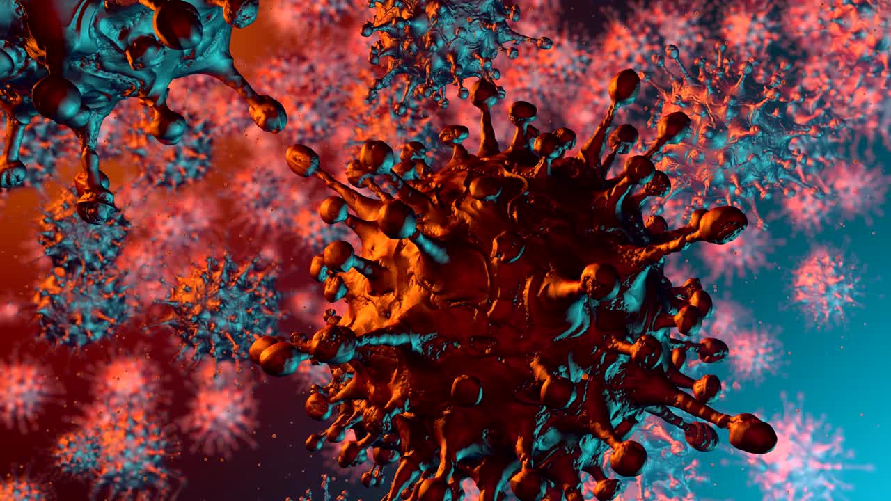 Microscopic view of infectious Sars-CoV-2 virus cells