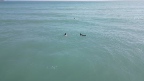 toma giratoria aérea de surfistas en el mar