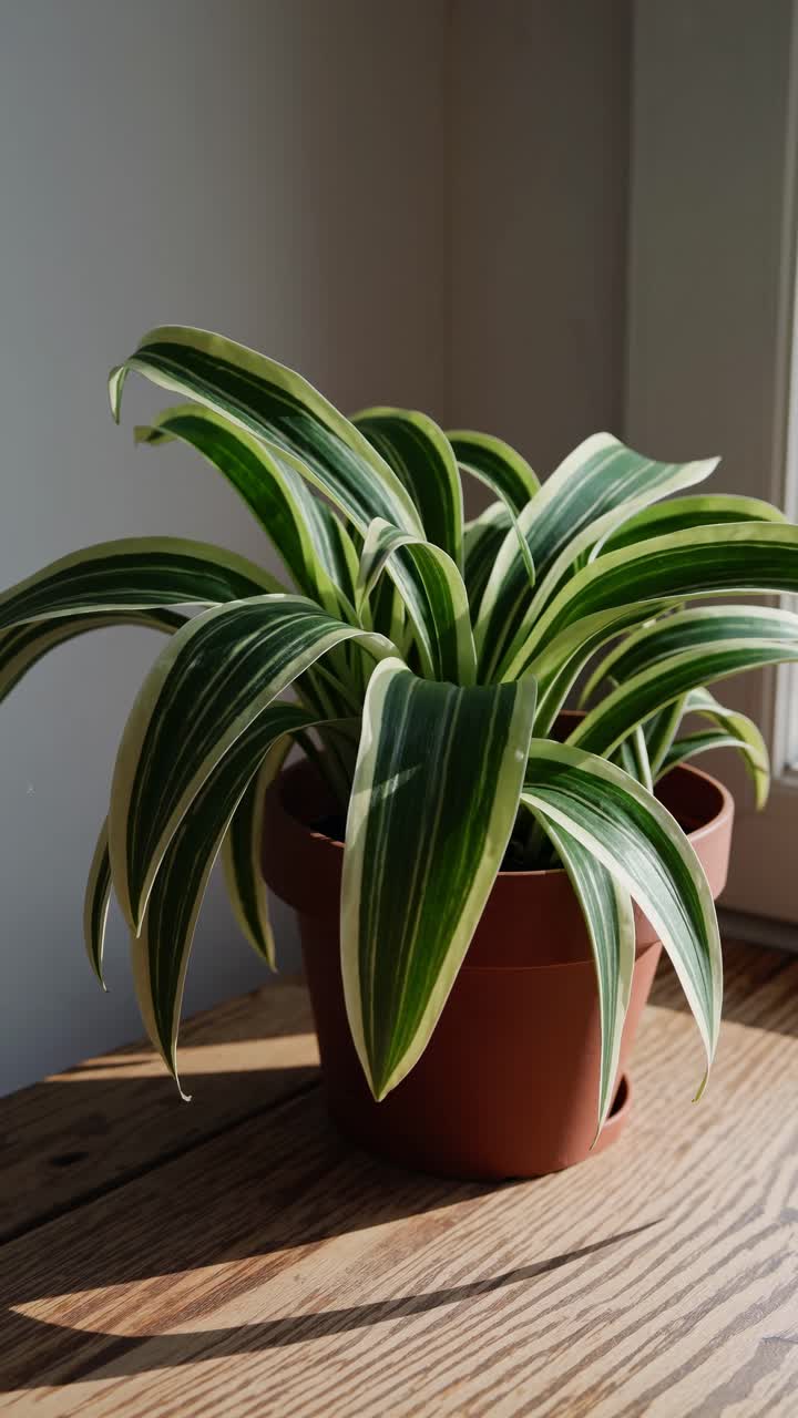 Vivace pianta di Dracaena in vaso immersa nella luce solare naturale