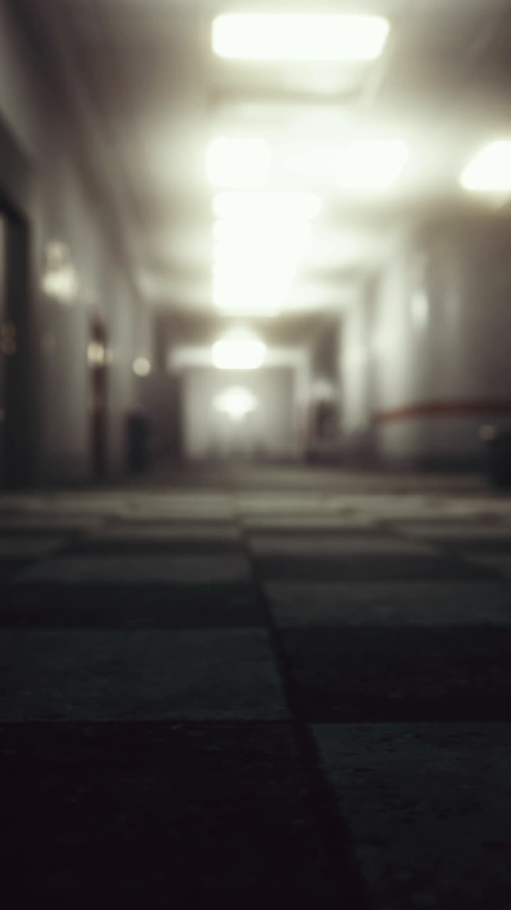 Long, Empty Hallway with White Walls and Tile Floor