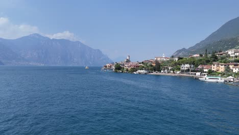 malcesine lake garda italy drone,aerial low angle push in shot