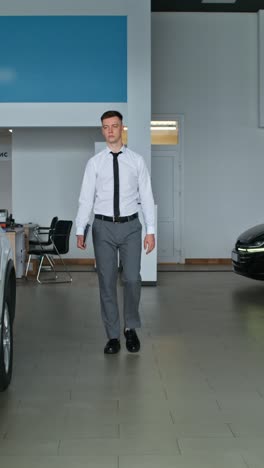 businessman walking in car dealership