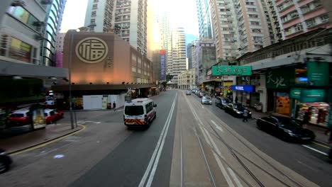 pov hong kong city streets from tramways.