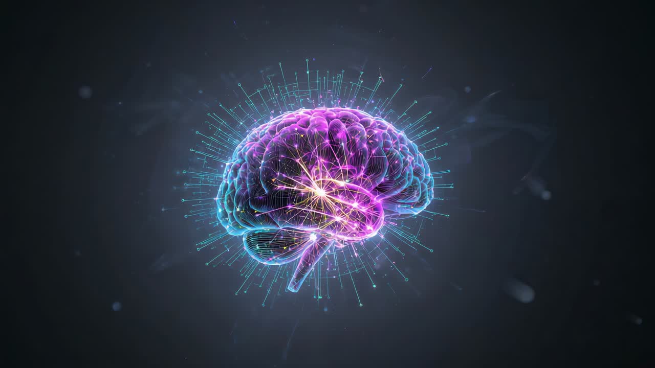 Pulse starting brain model lighting threads in dark void, showing network activation with nodes