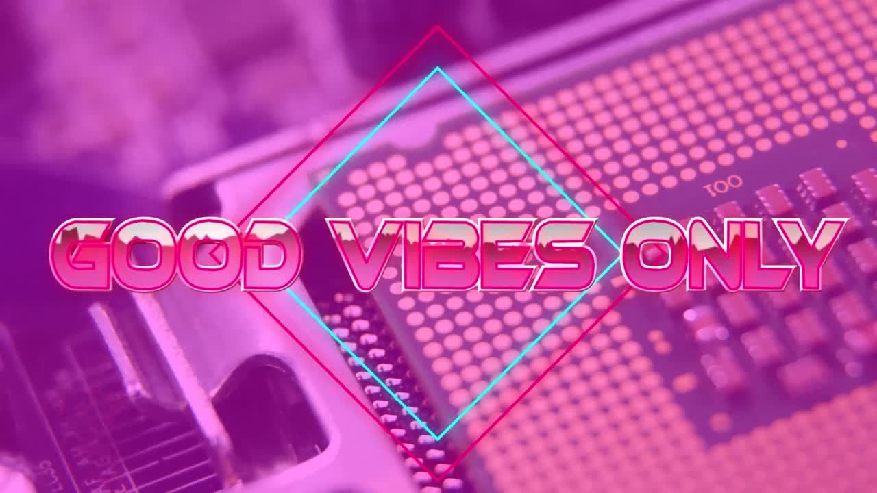 animación de buenas vibraciones sólo texto sobre formas geométricas