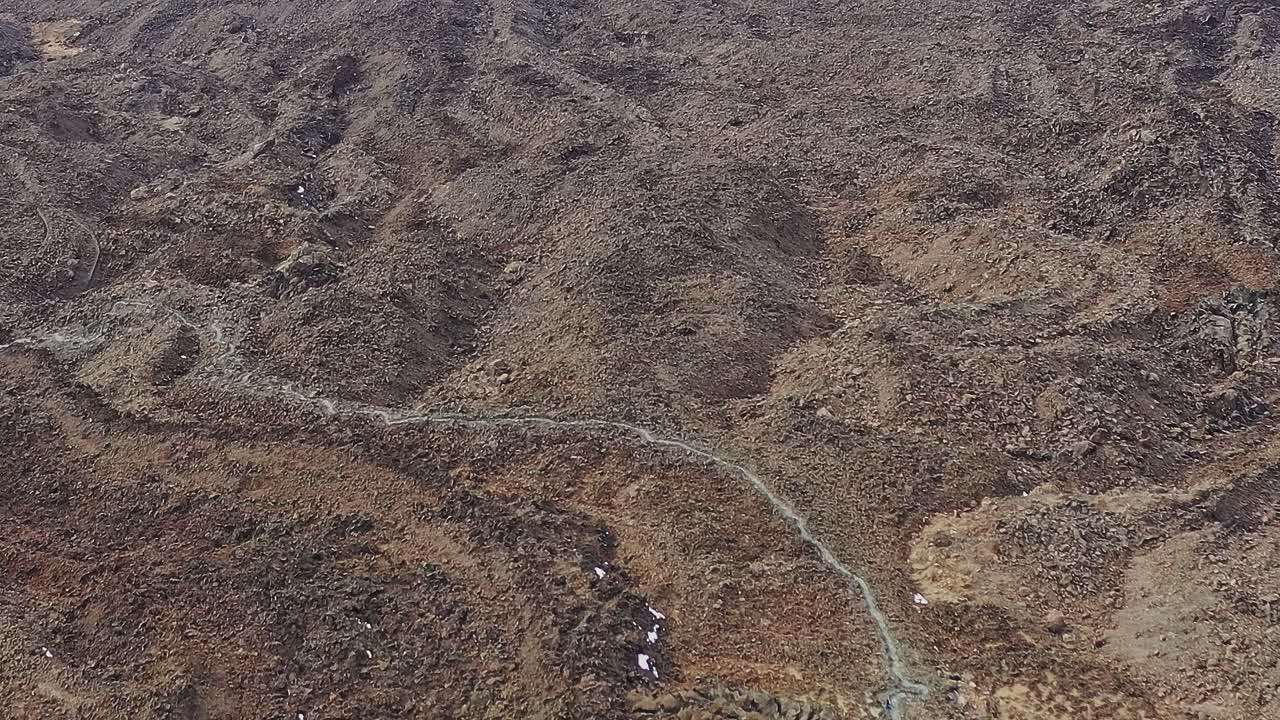 Un campo lavico a Tenerife mostra il paesaggio vulcanico e i sentieri tortuosi