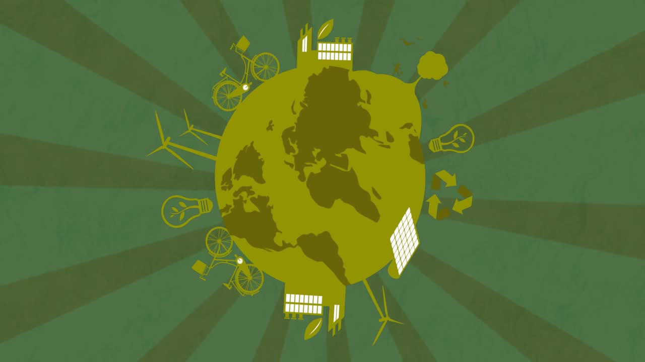 녹색 배경에 에너지 기호가 있는 지구의 애니메이션