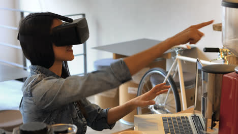 female business executive using virtual glasses