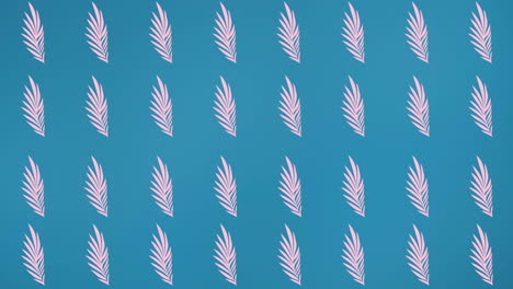 animation of rows of pink leaves on blue background