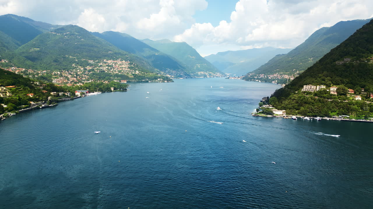 Aerial, drone view of Como, Italy on the shore of Lake Como