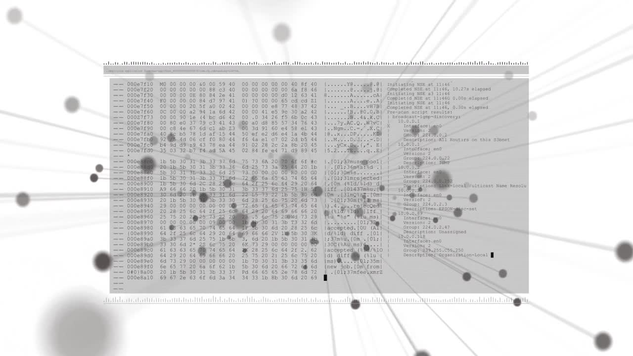 Animation of shapes over data processing on white background