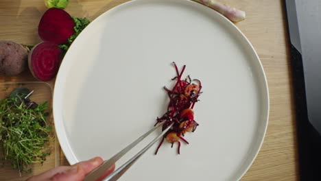 plating a beetroot dish