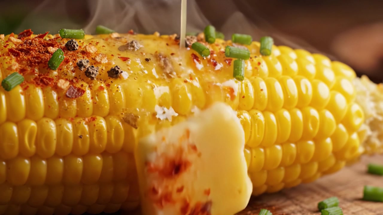 Deliciously Grilled Corn on the Cob with Melting Butter, Spices, and Fresh Chives, Perfectly Captured in an Inviting Culinary Scene