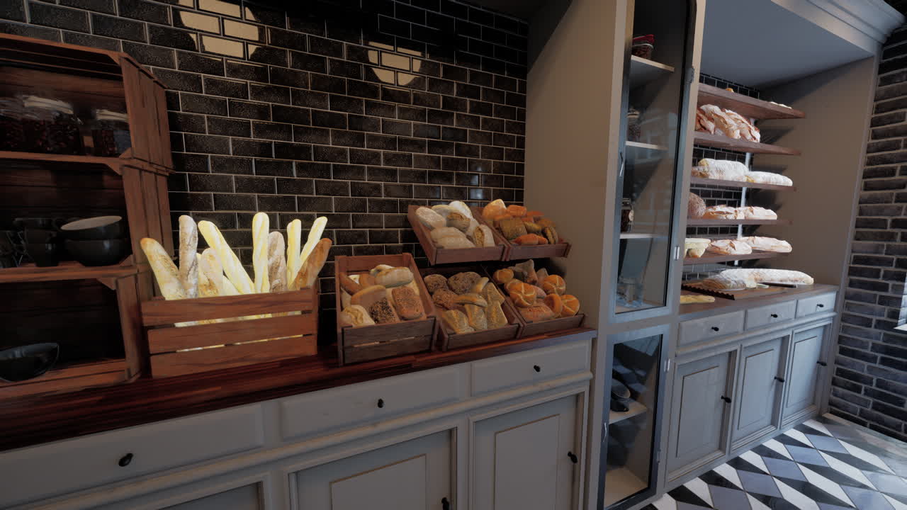 과 페이스트리 를 전시 한 베이커리 가게