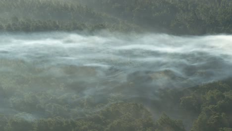 drone aerial view of foggy morning