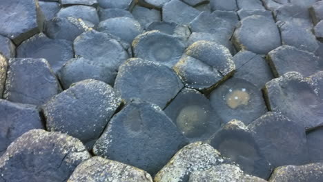 slow camera movement across hexagonal basalt formations at giant's causeway.