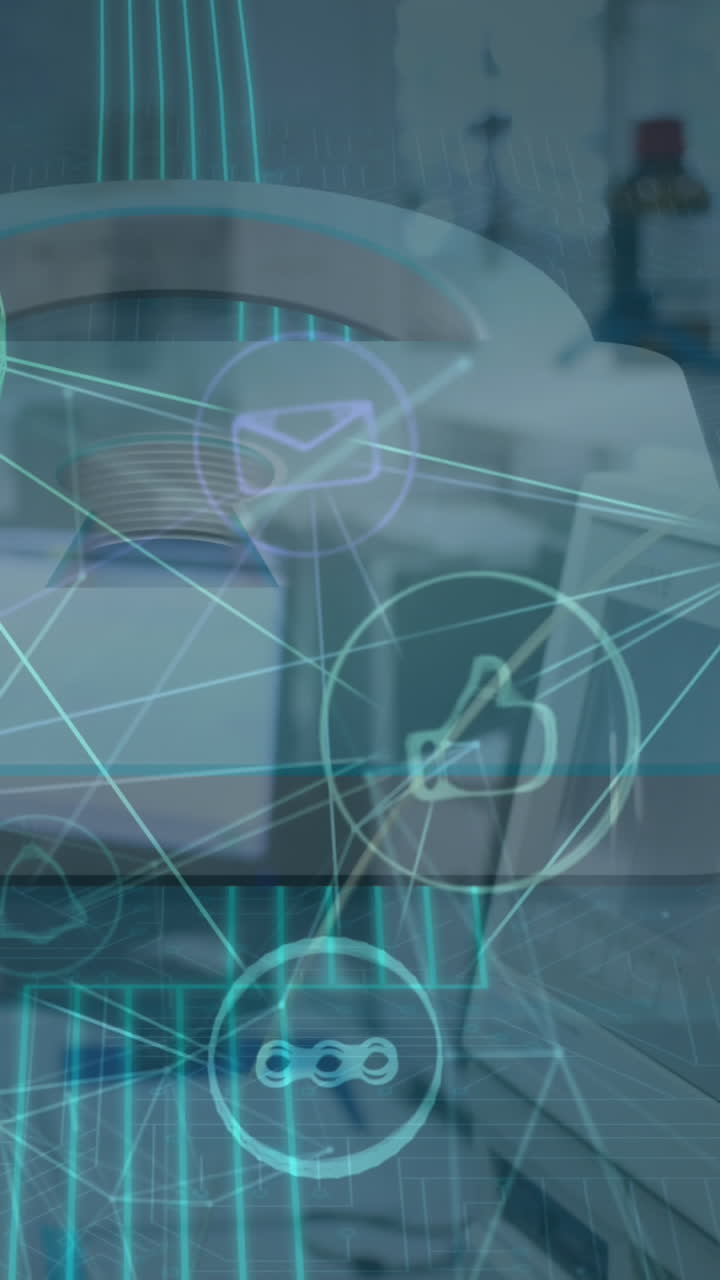 animación de la red de conexiones con iconos sobre diversos médicos