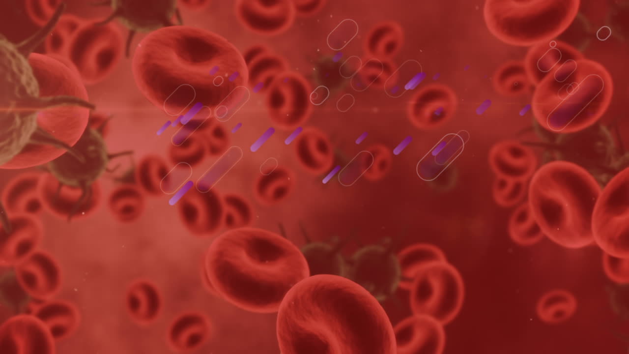 animación de células en movimiento sobre fondo rojo