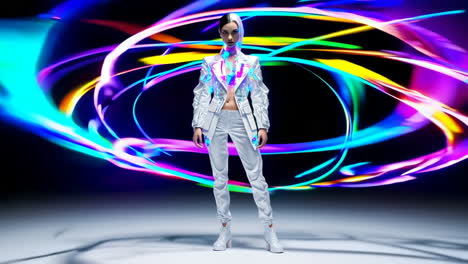 futuristic fashion with vibrant neon light trails