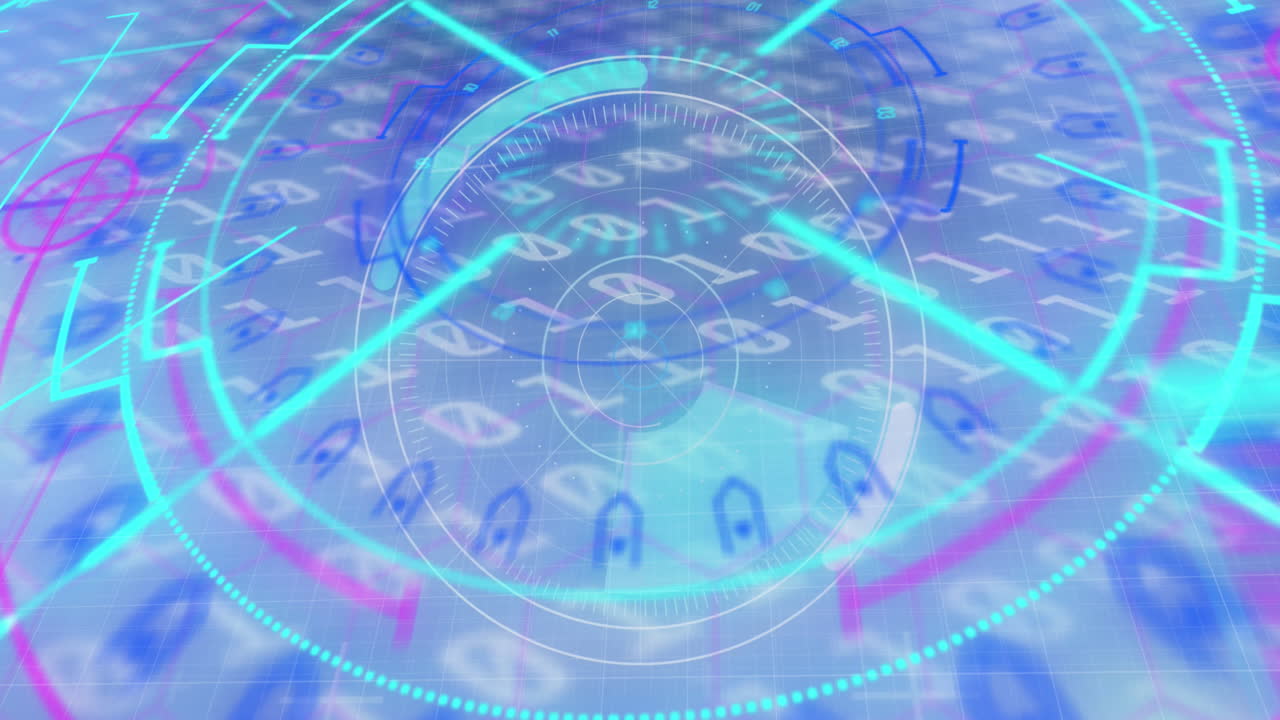 파란색 배경에 대한 범위 스캐닝과 데이터 처리 애니메이션