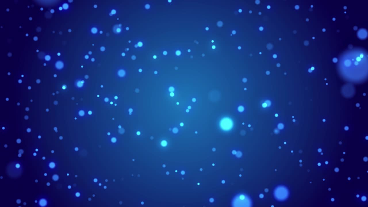 4k partículas en el estilo de movimiento mágico en un fondo azul oscuro. cuadros animados en bucle. ultra hd 3840x2160. el movimiento de las partículas en el aire.