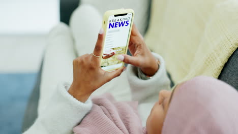 phone, hands and news with a woman using wifi
