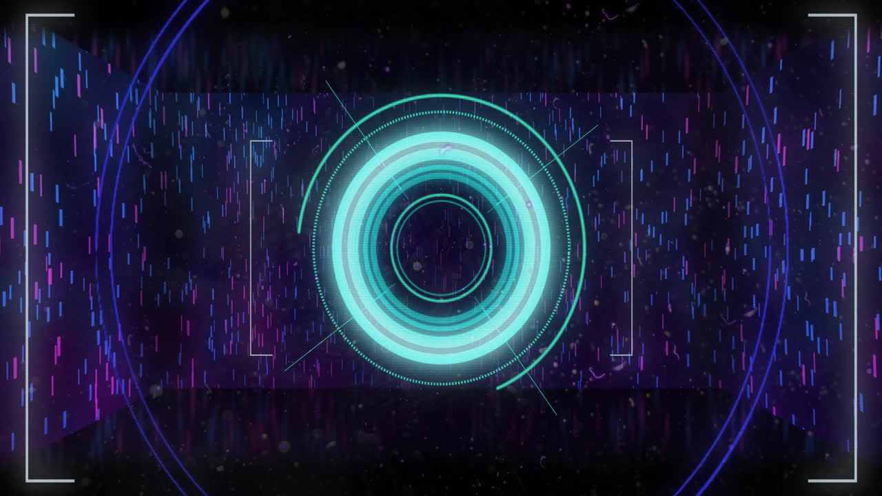 빛의 플래시와 파란색 원형 스캐너의 애니메이션 데이터 처리 검은색 배경