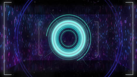 animación de destellos de luz y escáner circular azul procesamiento de datos fondo negro