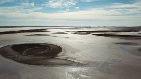 drone flight over islands near the edge of lake tyrell, in north-west victoria, may 2021