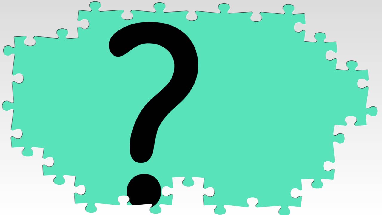 색 배경에 퍼즐 조각 위에 질문표의 애니메이션