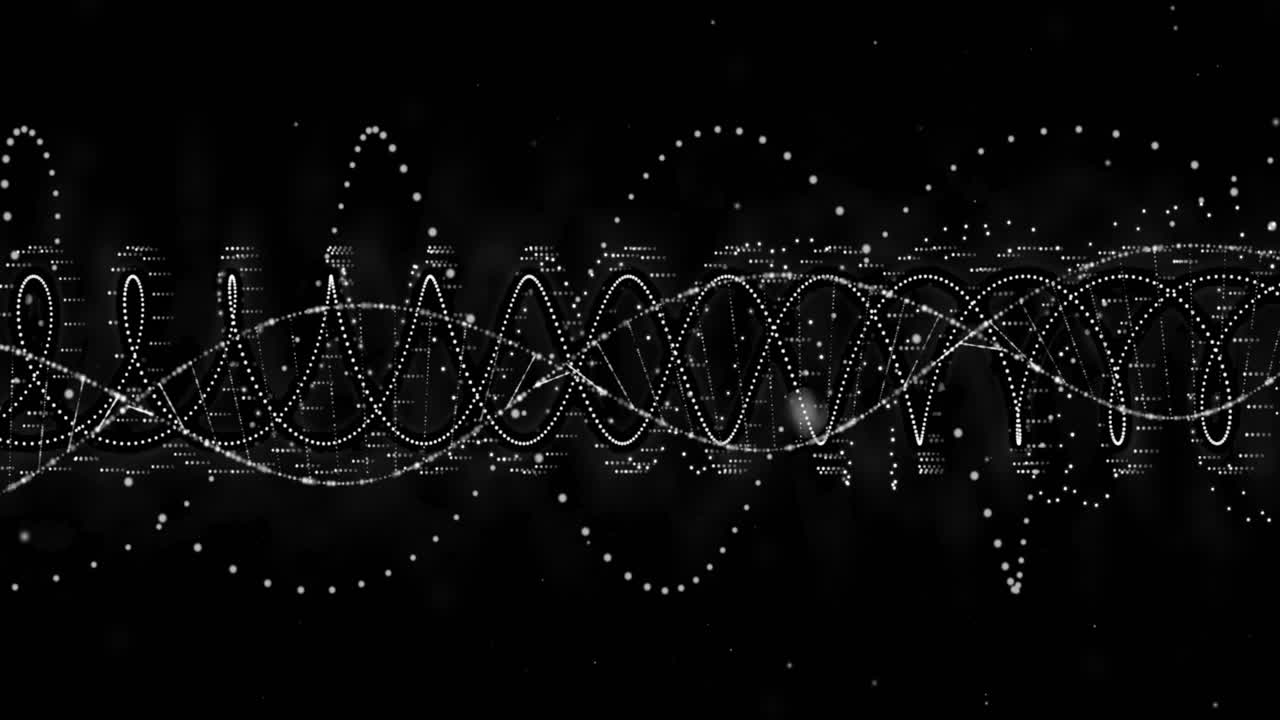 검은색 배경에 dna 가닥 위에 나선의 애니메이션