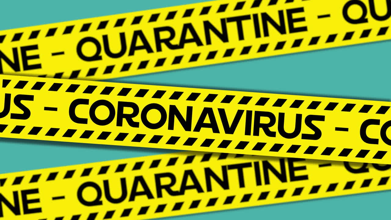 Animazione delle parole Quarantena scritte in giallo su nastro