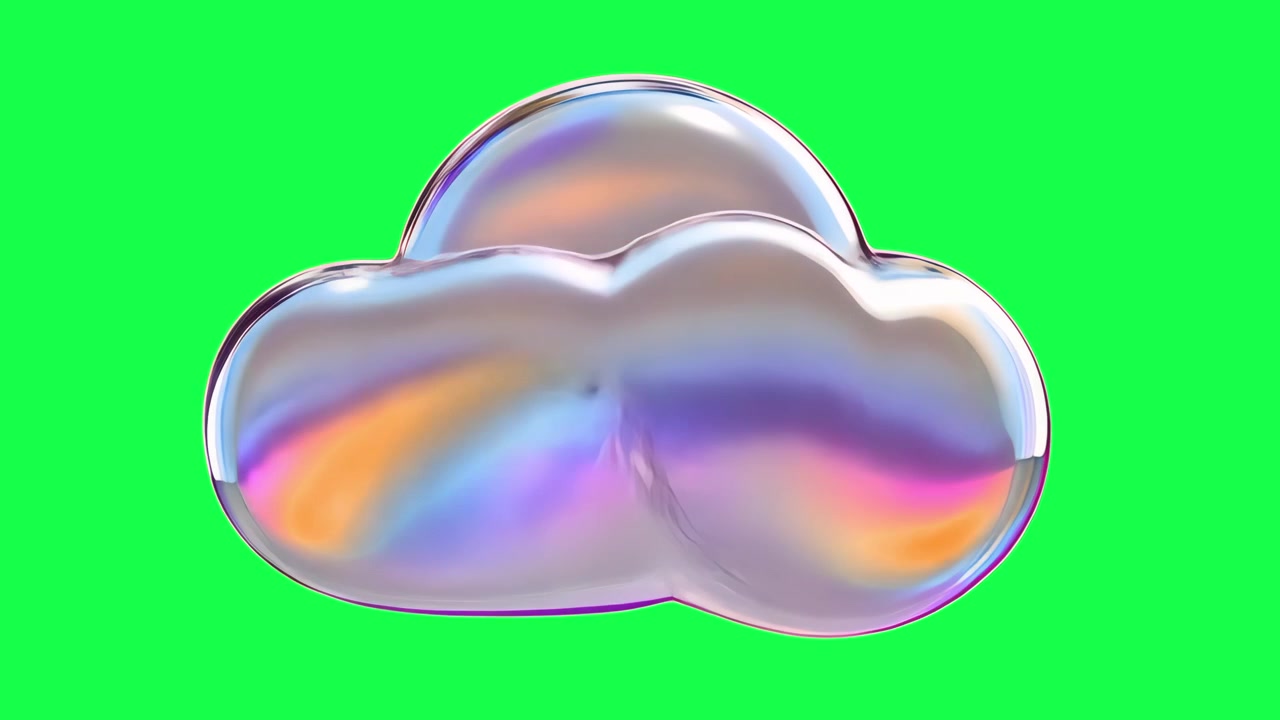 Iridescent Glass Cloud Shape Rotating on Green Screen