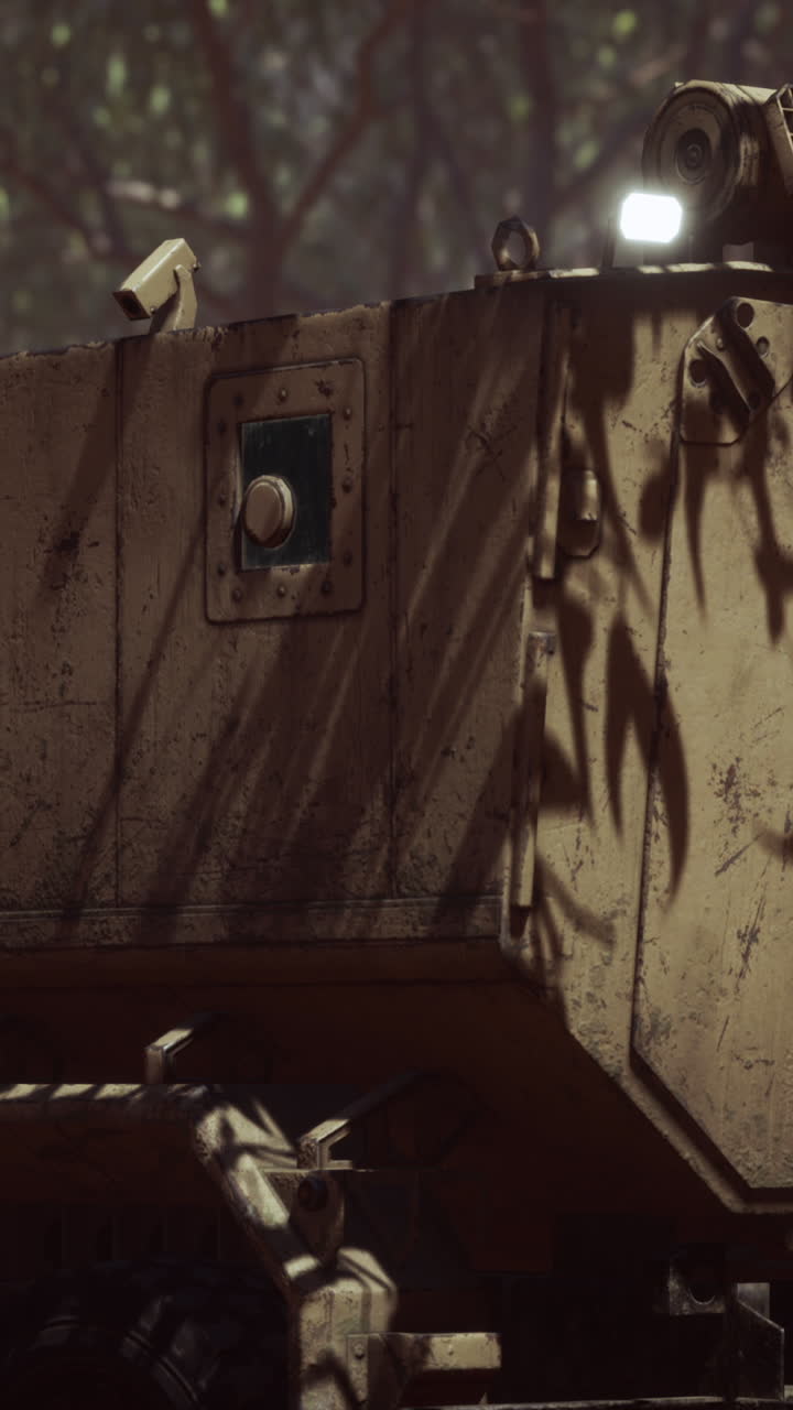 숲 속의 군사 운송 차량