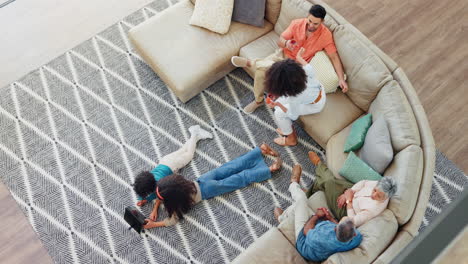 Children,-family-and-tablet-with-on-living-room