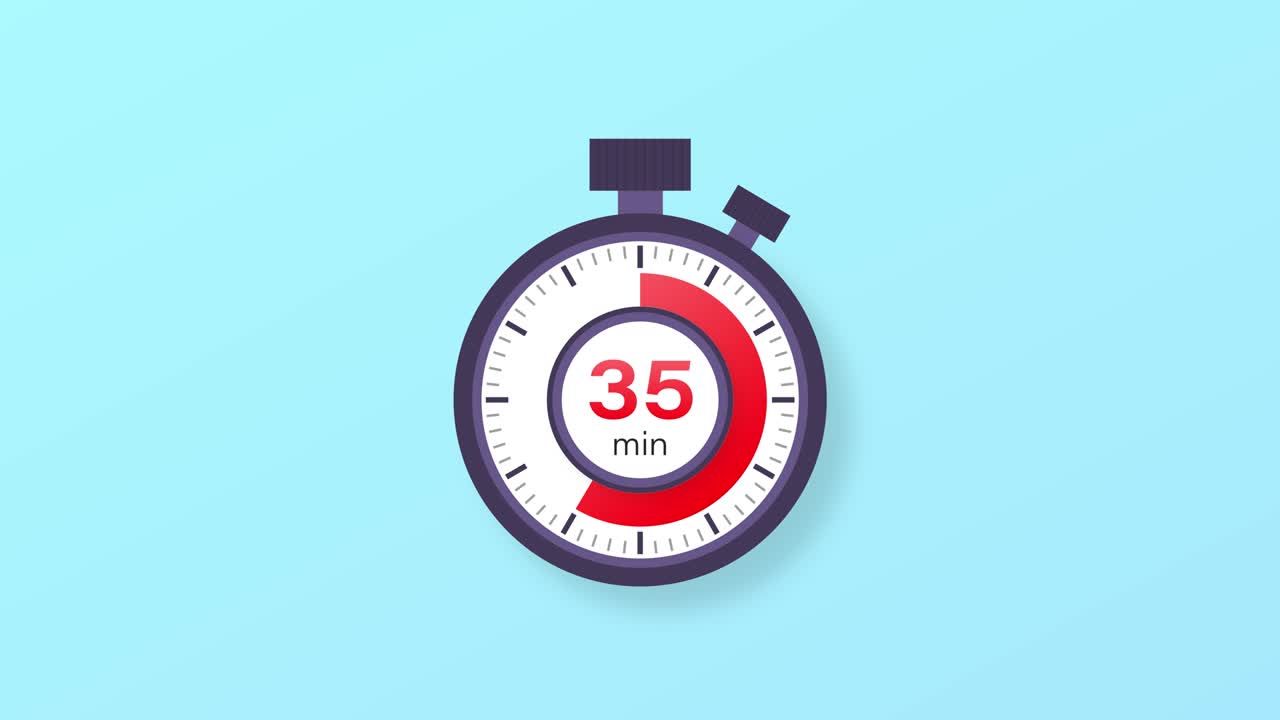 The 35 minutes timer. Stopwatch icon in flat style. Motion graphics.