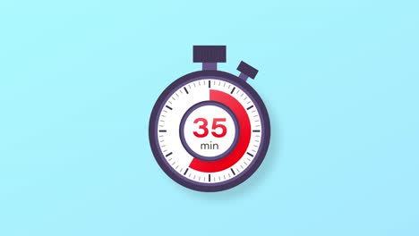 the 35 minutes timer. stopwatch icon in flat style. motion graphics.