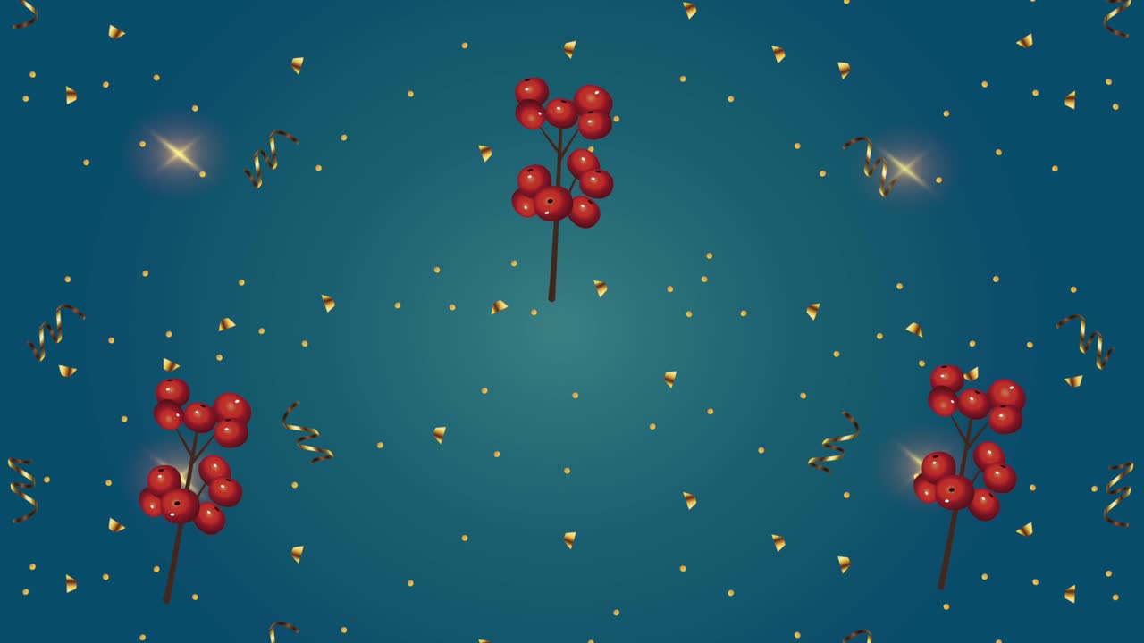happy merry christmas animation with confetti and berries