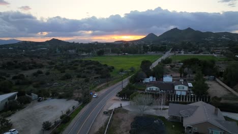 santa clarita, california neighborhood at sunset - aerial flyover